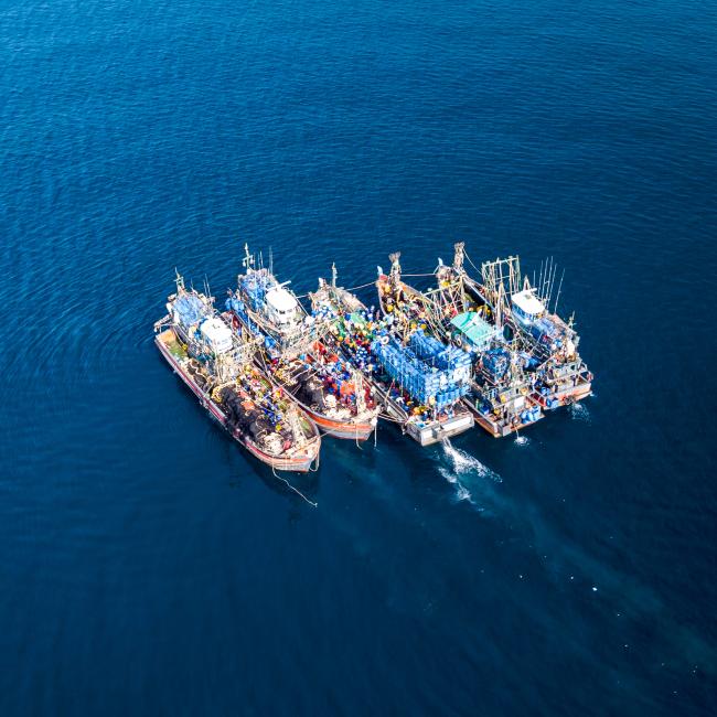 Five fishing vessels from above